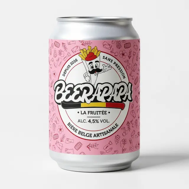 Canette 33 cl Beerapapa La Fruitée, étiquette rose