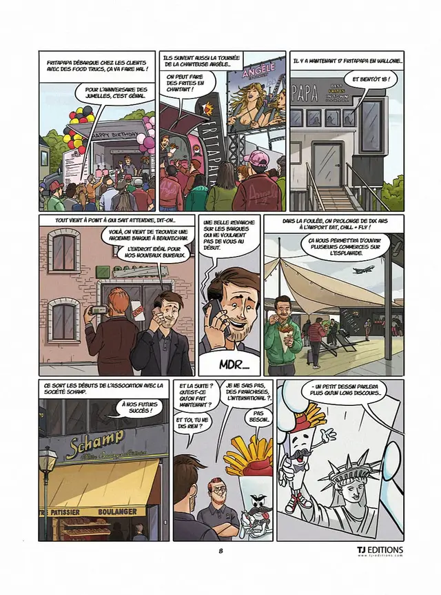 Planche 8 : les food trucks, les nouveaux bureaux, le lancement de la franchise et un clin d’œil à l’international.